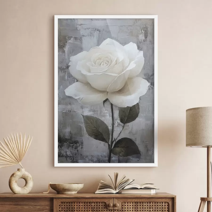murales de pared Rosa blanca dibujada a mano sobre fondo de hormigón f42185