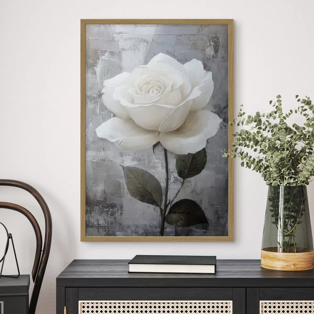 Poster Rosa blanca dibujada a mano sobre fondo de hormigón f42185