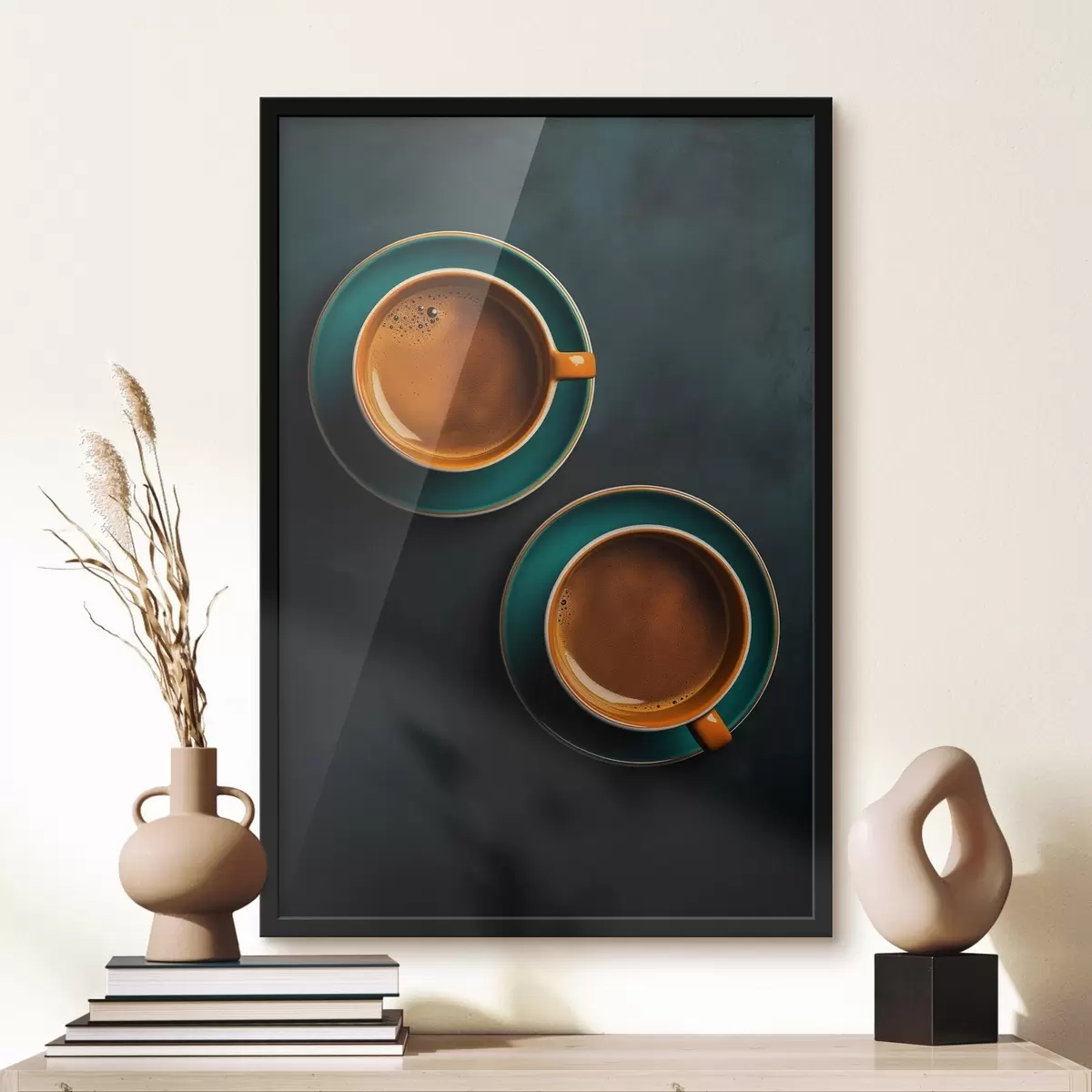 Poster Dos tazas de café sobre fondo oscuro f42190