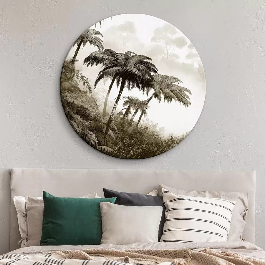 murales de pared Selva en la niebla, palmeras, naturaleza, colores beige r42372