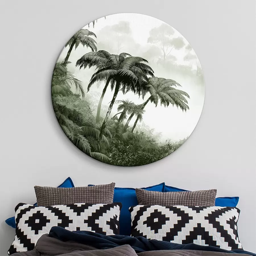 murales de pared Selva en la niebla, palmeras, naturaleza, colores verdes r42372v1