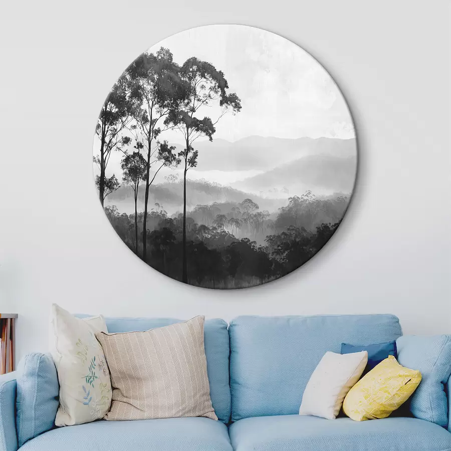 murales de pared Bosque místico en tonos grises, paisaje natural, árboles r42373