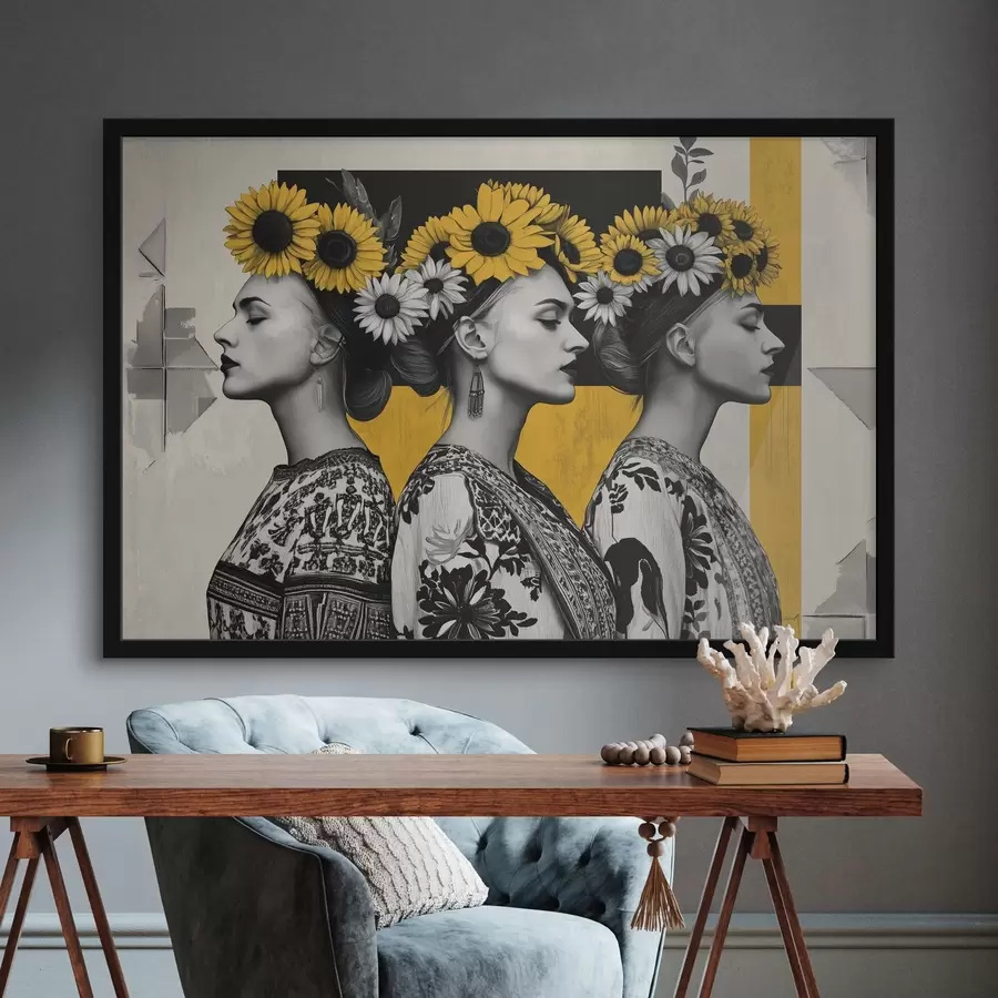 murales de pared Las mujeres hermosas en étnico se cierran con las llaves del girasol f42378