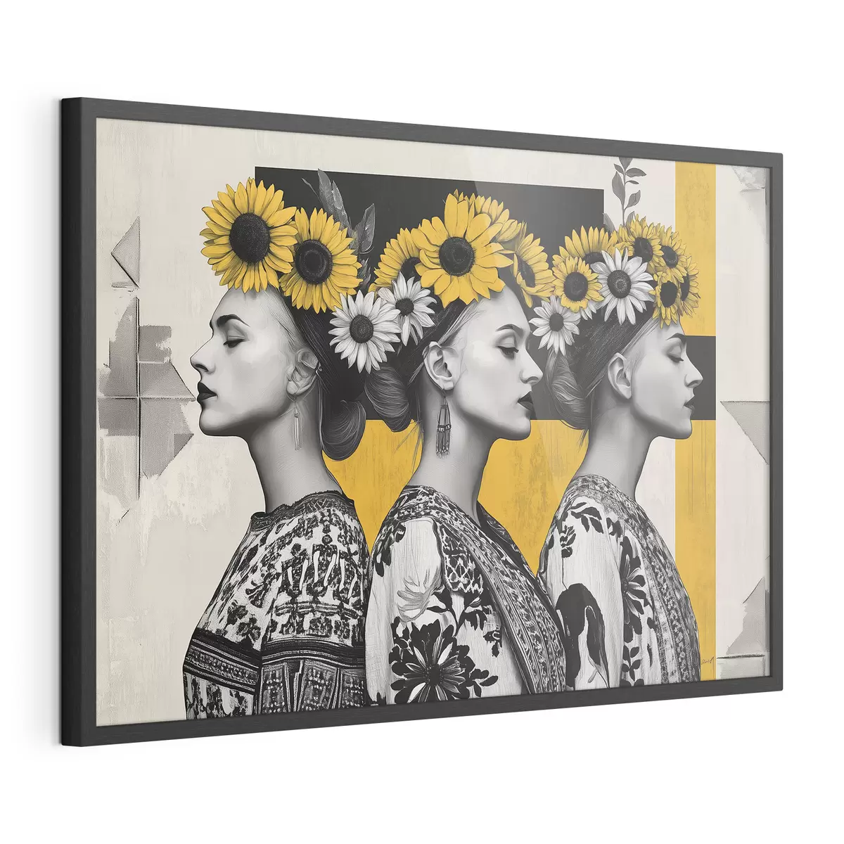 Poster Las mujeres hermosas en étnico se cierran con las llaves del girasol f42378