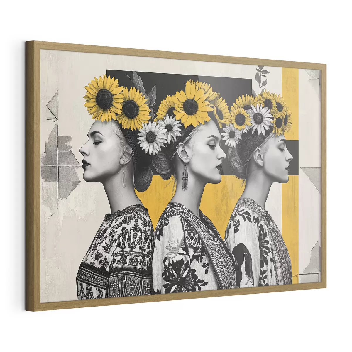 Poster Las mujeres hermosas en étnico se cierran con las llaves del girasol f42378