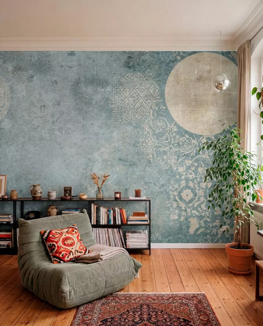 murales de pared Círculos amarillos sobre fondo envejecido w08627