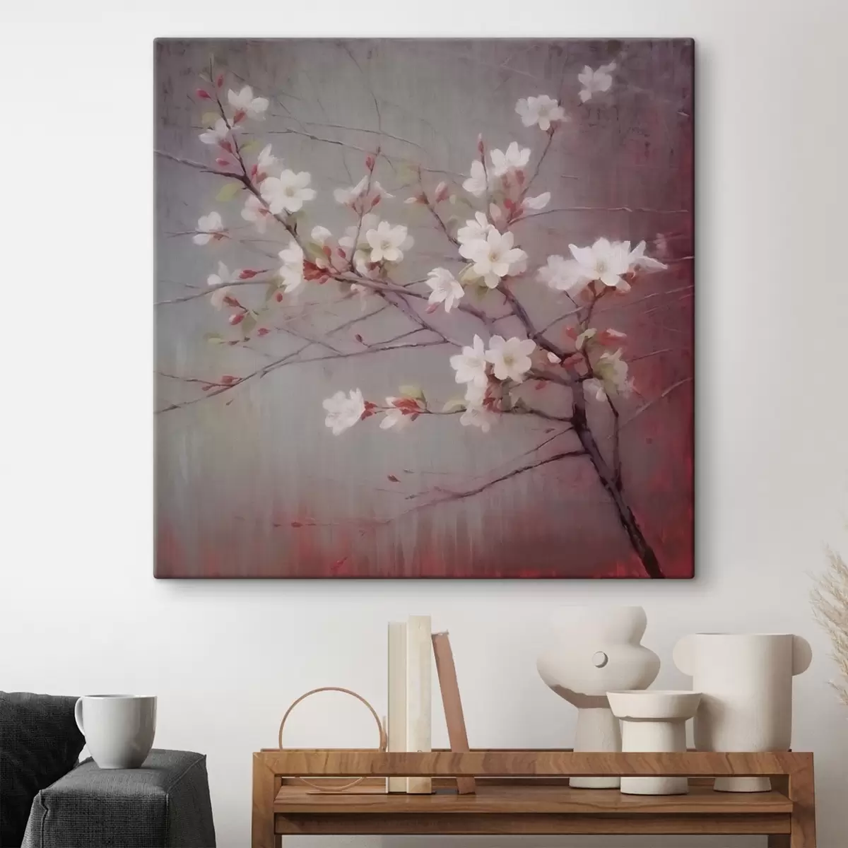 murales de pared Una rama con flores blancas s42339