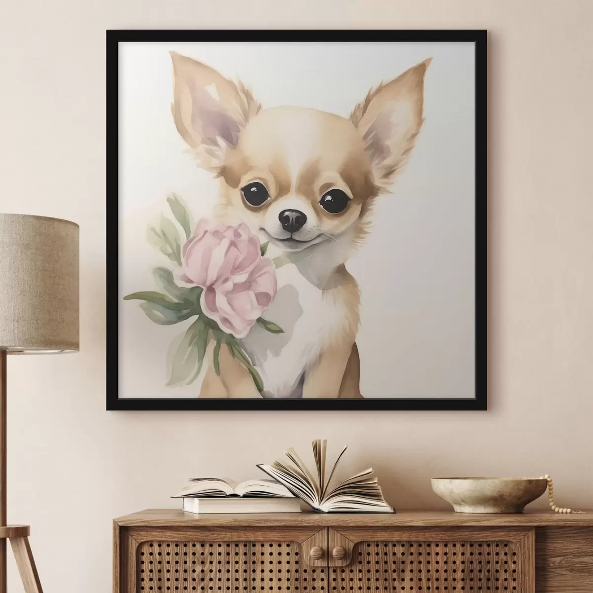 Poster Chihuahua y flor f42341