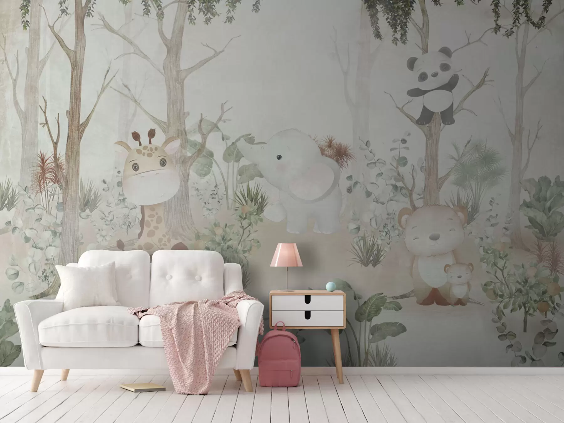 murales de pared Adorables animales explorando un apacible bosque u73879