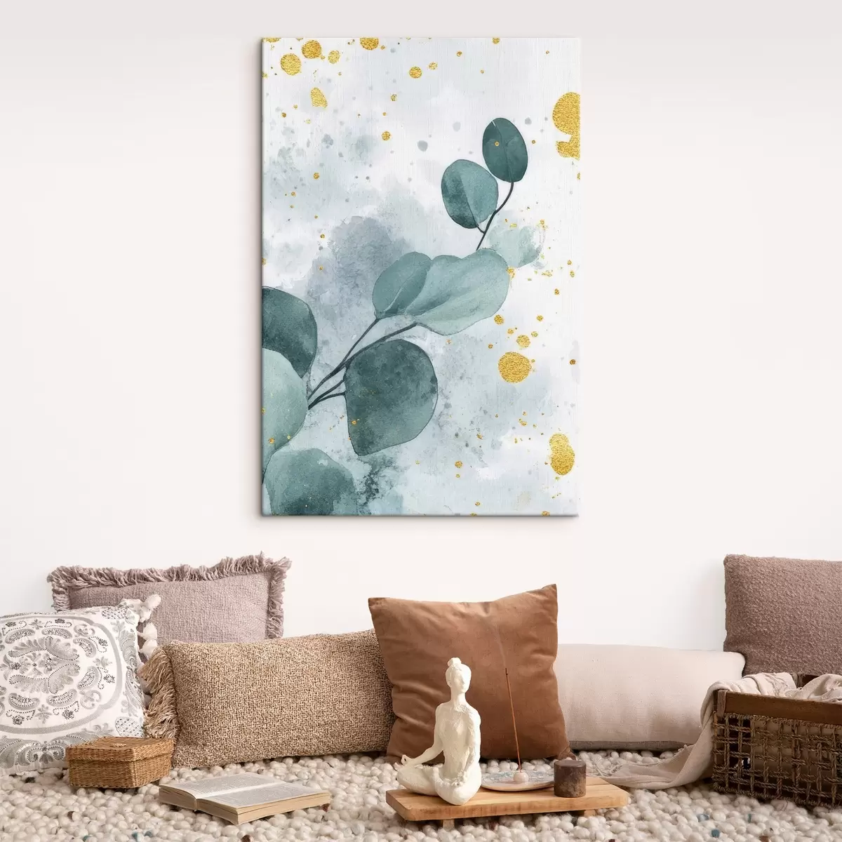 murales de pared Rama de eucalipto sobre un delicado fondo de acuarela s42389