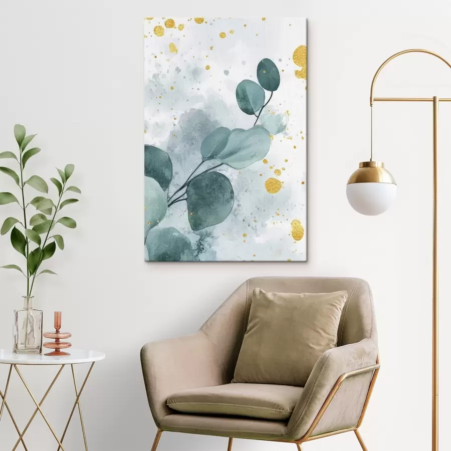 murales de pared Rama de eucalipto sobre un delicado fondo de acuarela s42389