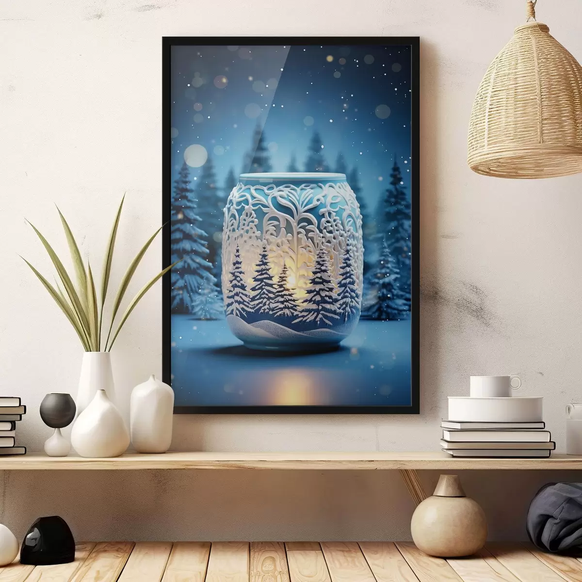 Poster Vela con el telón de fondo de un paisaje invernal f42380