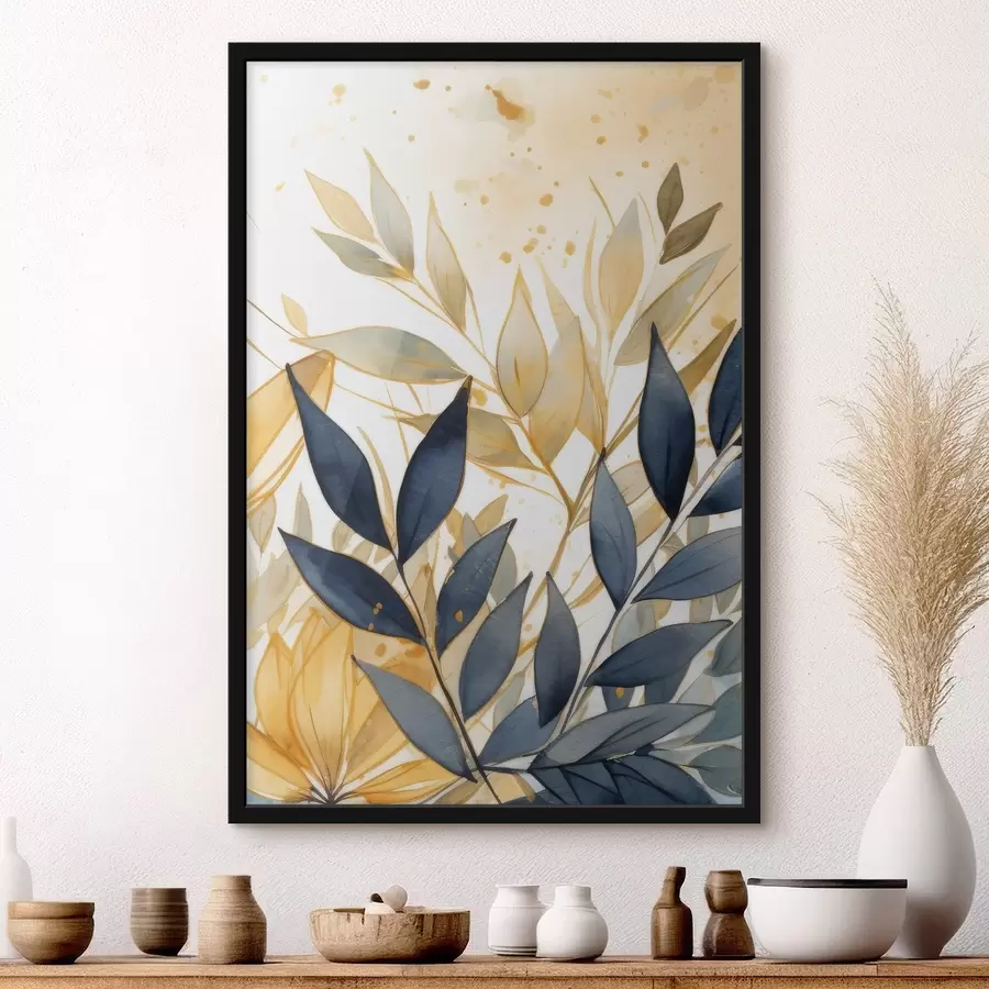 murales de pared Ramas claras y oscuras sobre fondo de acuarela f42394