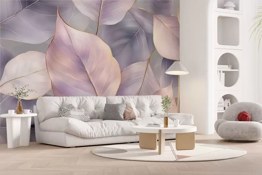 murales de pared hojas en tonos púrpura w02691