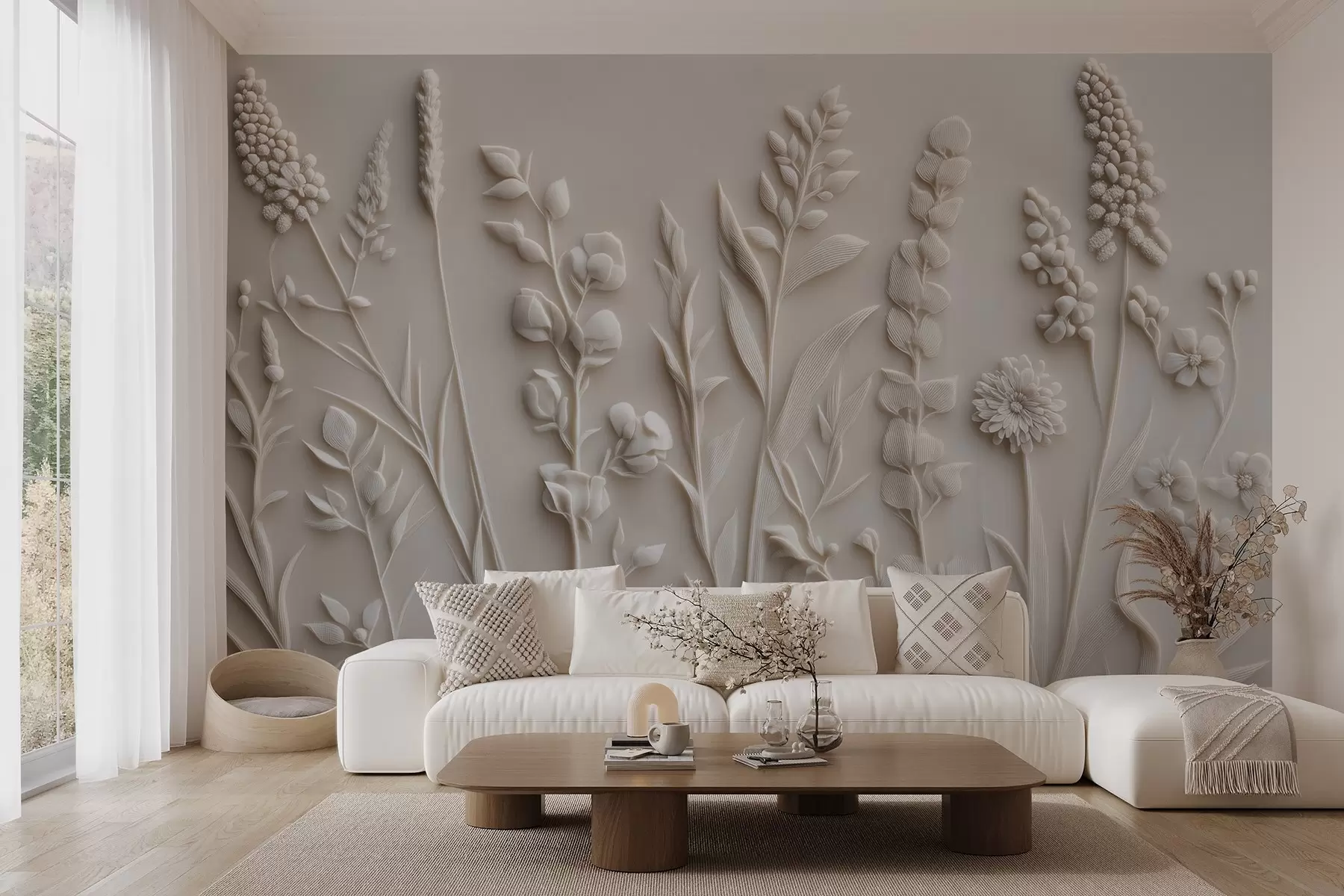 murales de pared Elegantes flores silvestres en estilo estuco w08631
