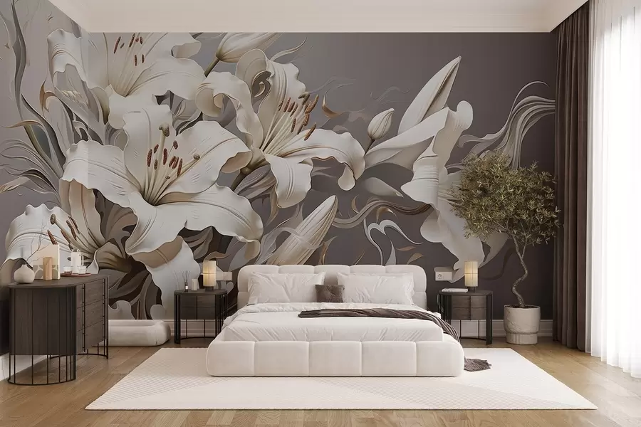 murales de pared Sofisticados lirios blancos en tonos pastel w08633v1