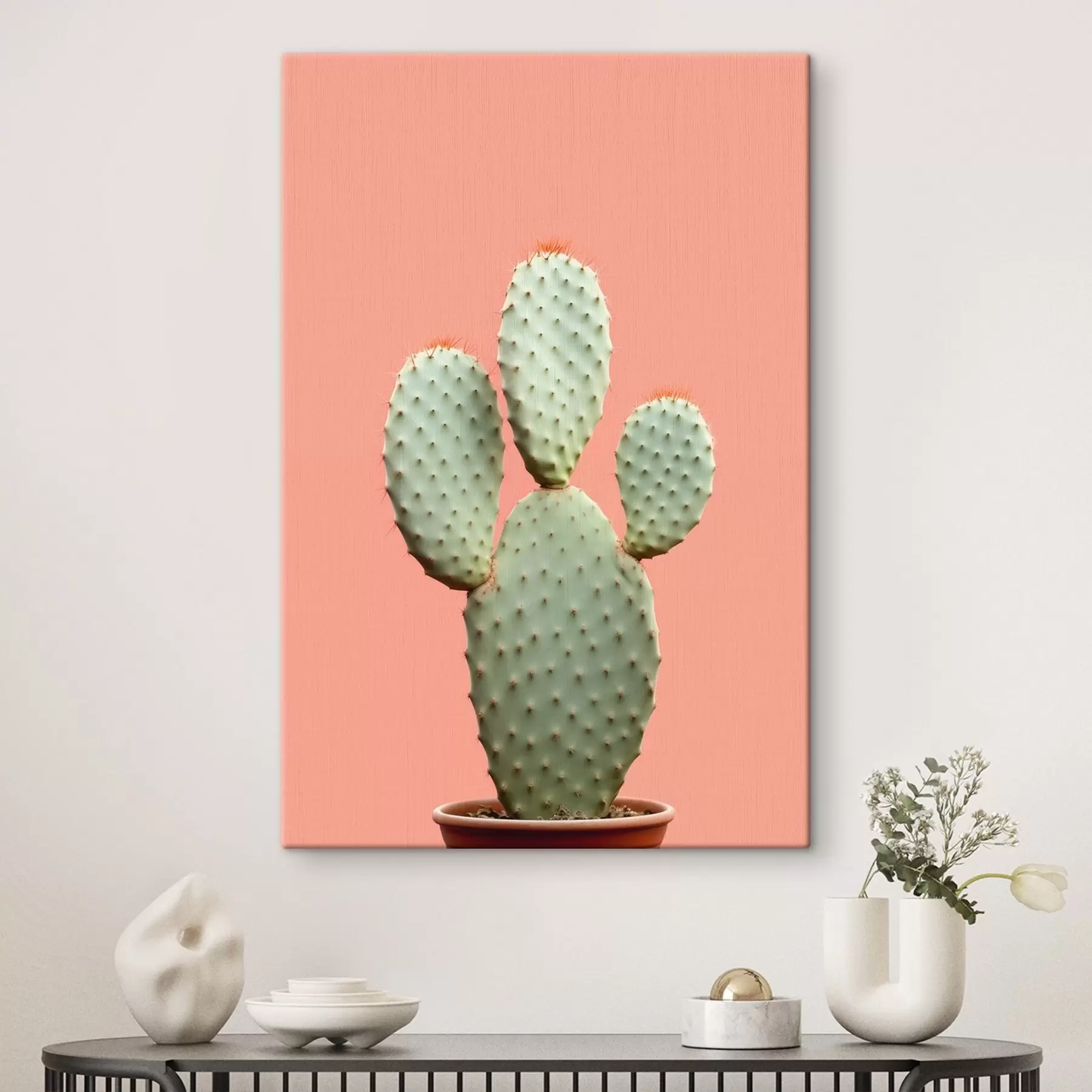 murales de pared Cactus minimalista sobre fondo rosa s42412