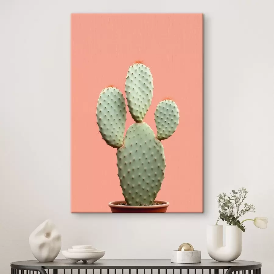 murales de pared Cactus minimalista sobre fondo rosa s42412