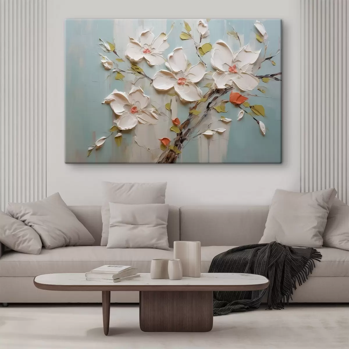 murales de pared Flores blancas imitación trazos de pintura s42417