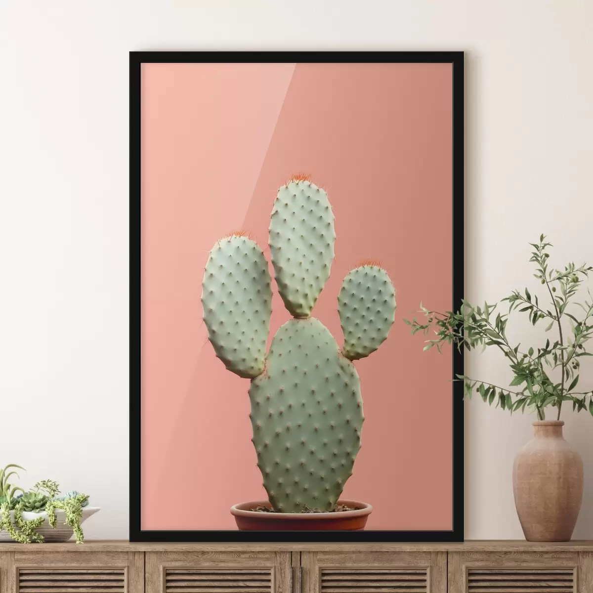 Poster Cactus minimalista sobre fondo rosa f42412