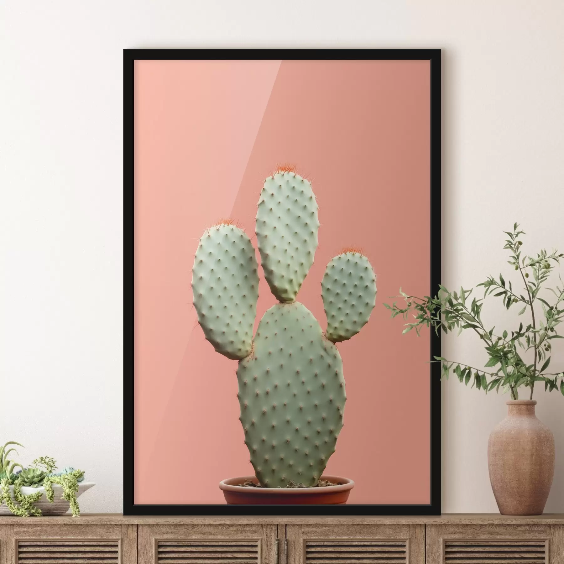 murales de pared Cactus minimalista sobre fondo rosa f42412