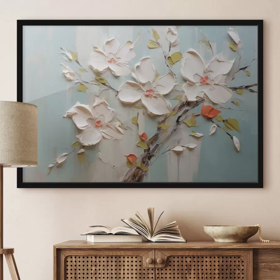 murales de pared Flores blancas imitación trazos de pintura f42417