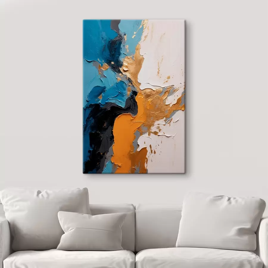 murales de pared Pintura abstracta con colores azul, blanco y amarillo s42254