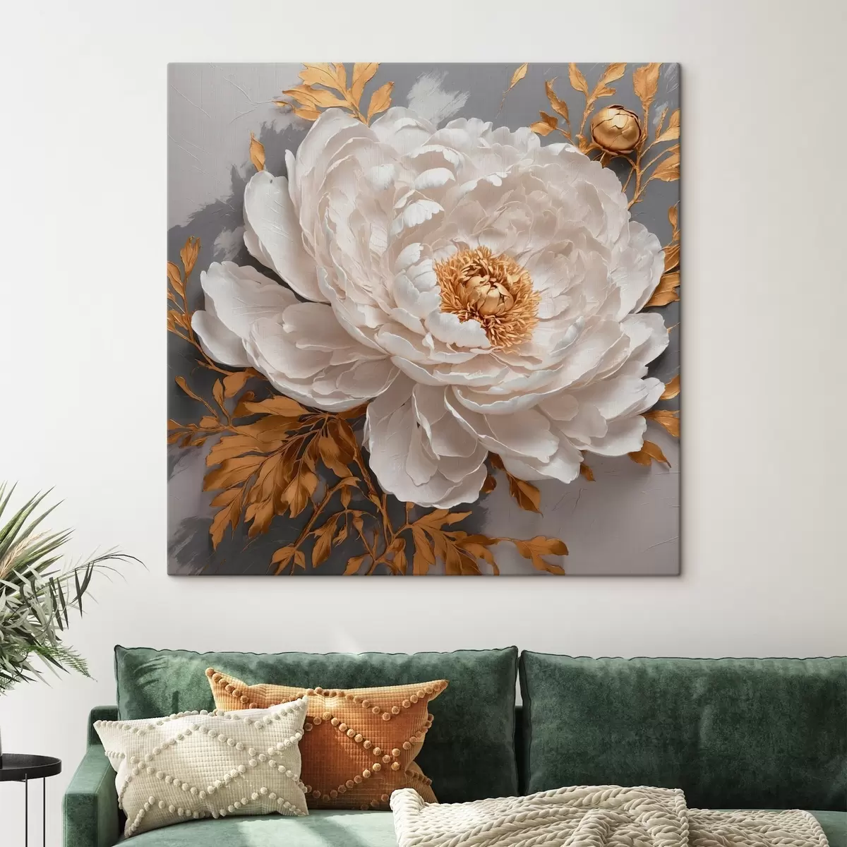 murales de pared Peonía blanca sobre fondo gris s42260