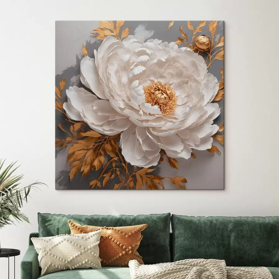 murales de pared Peonía blanca sobre fondo gris s42260