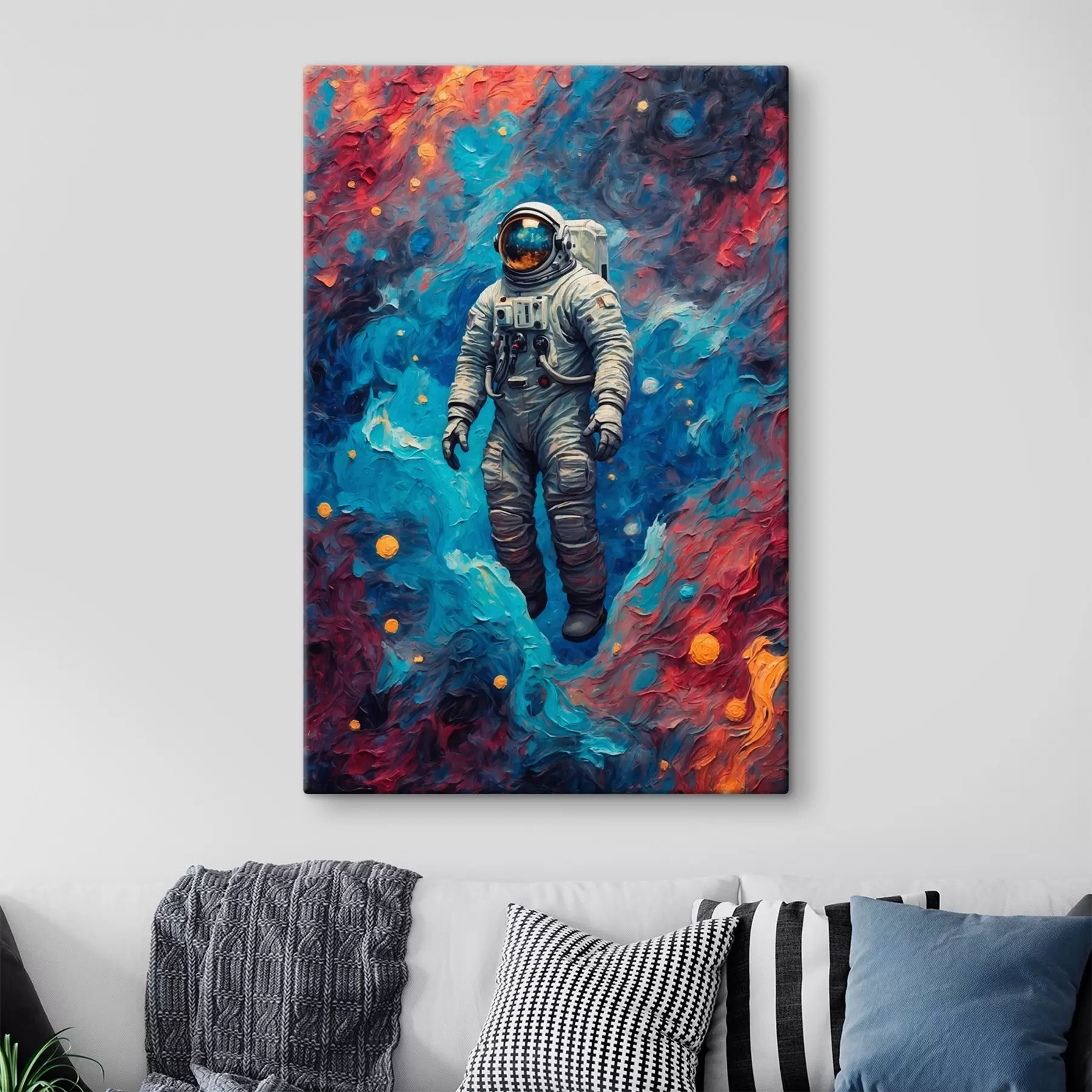 murales de pared Astronauta sobre fondo espacial abstracto al óleo s42265