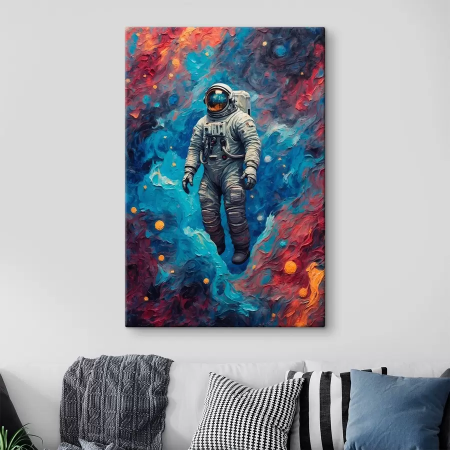 murales de pared Astronauta sobre fondo espacial abstracto al óleo s42265