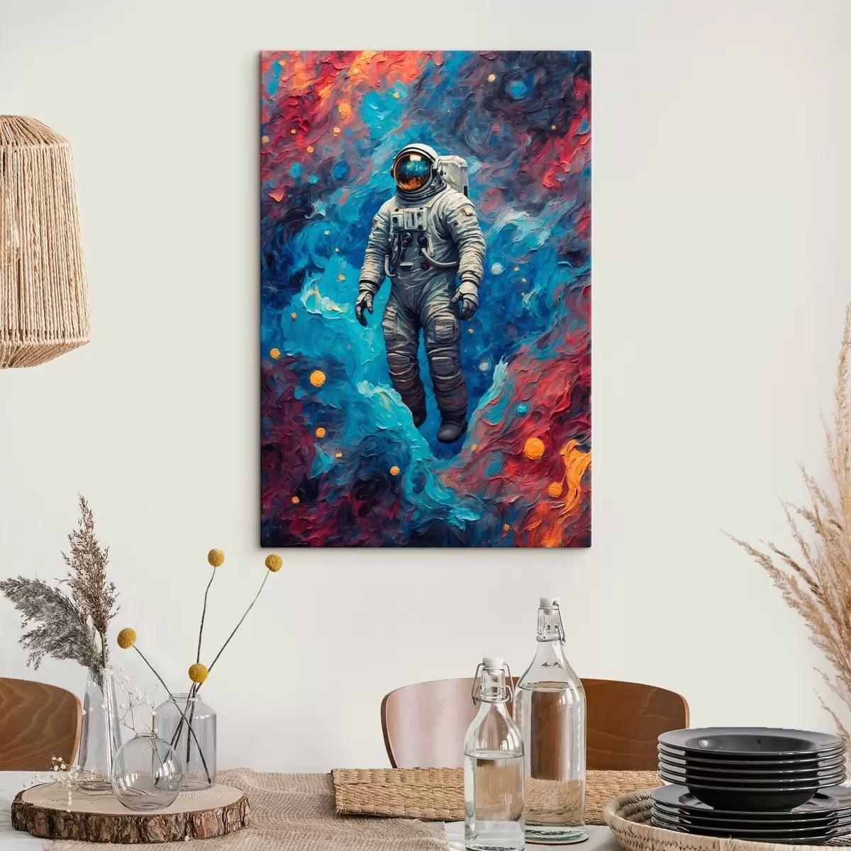 murales de pared Astronauta sobre fondo espacial abstracto al óleo s42265