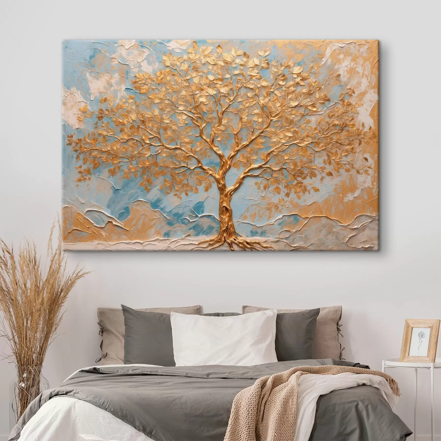murales de pared Árbol amarillo sobre fondo blanco y azul s42266