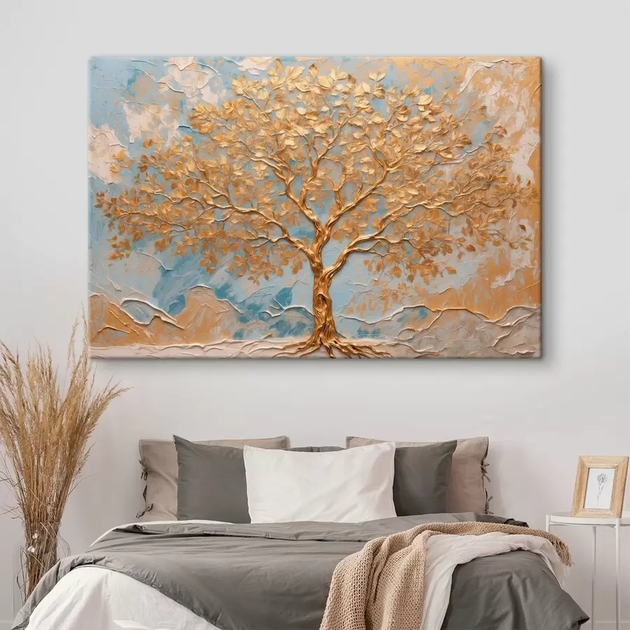 murales de pared Árbol amarillo sobre fondo blanco y azul s42266