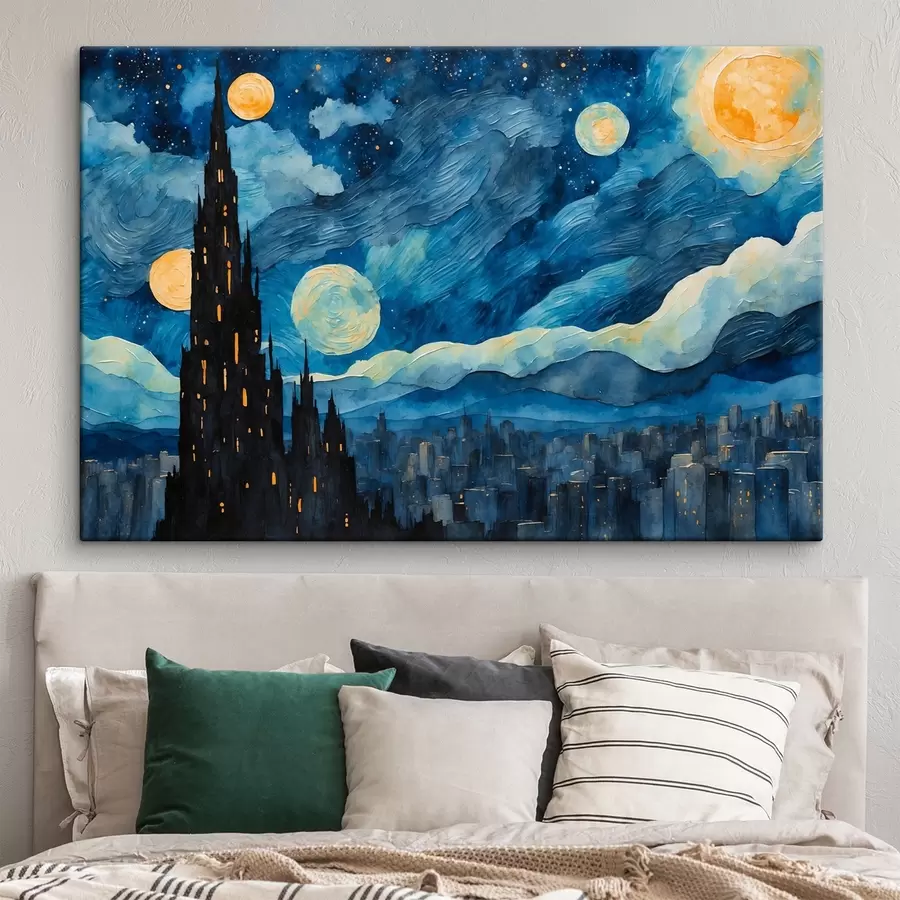 murales de pared Ciudad nocturna al óleo s42268