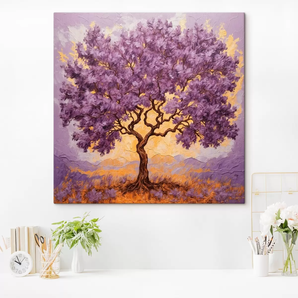 murales de pared Árbol morado sobre fondo amarillo-folotol s42272