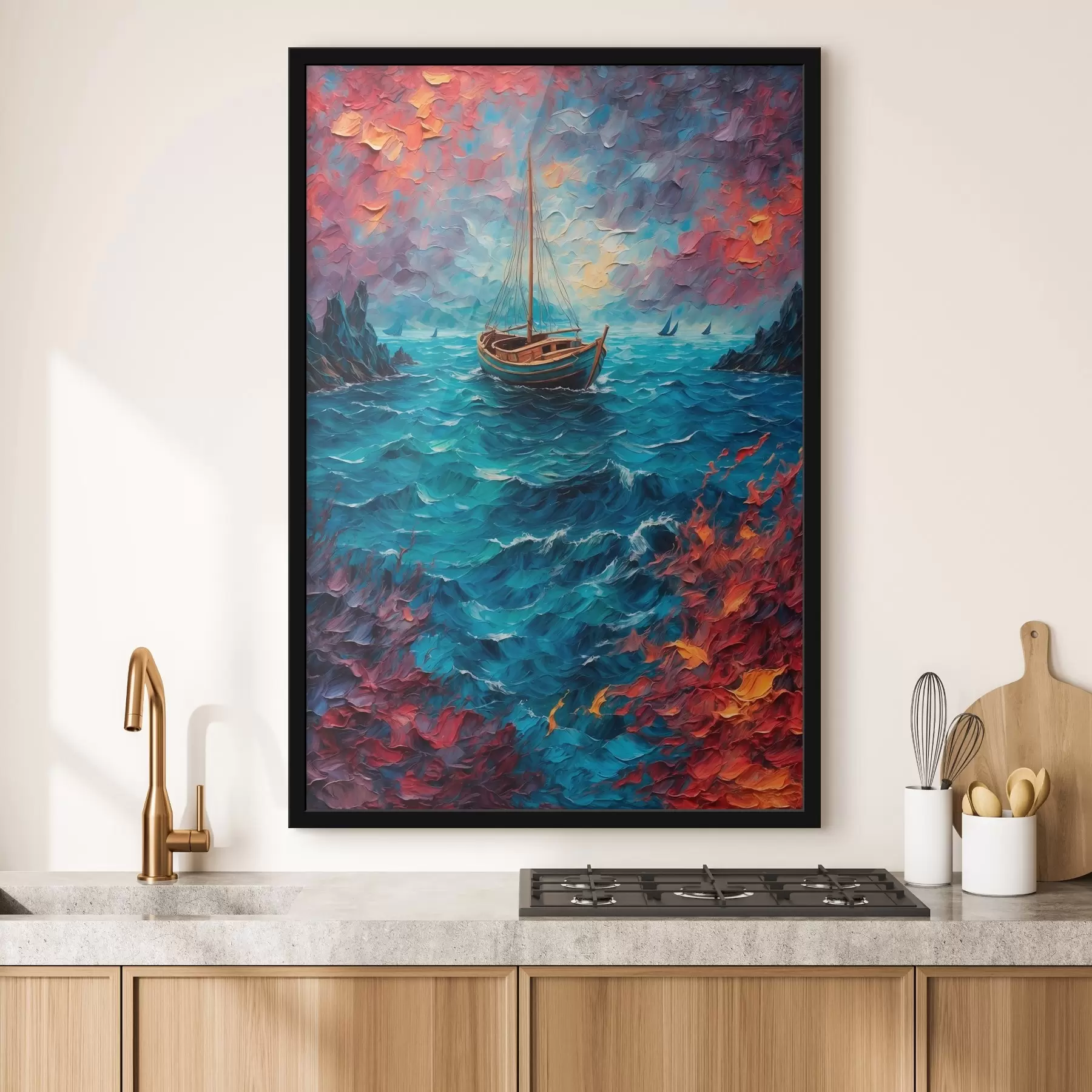 murales de pared Barco navegando en un mar embravecido f42250