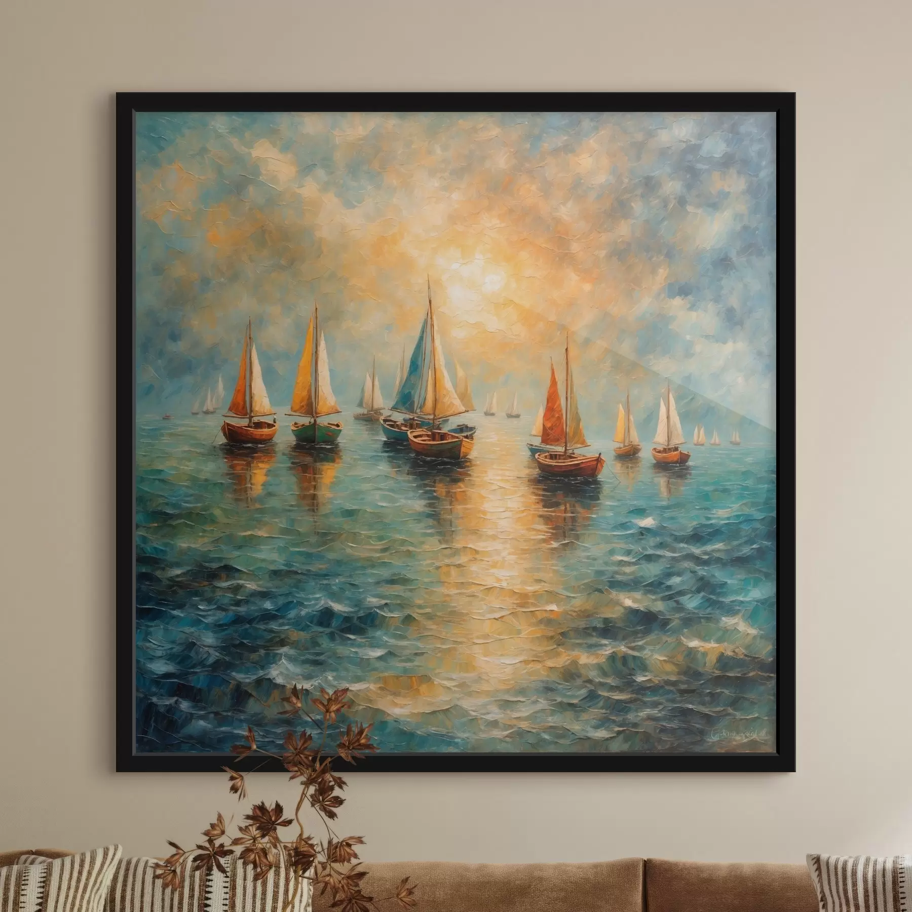 murales de pared Barcos navegando hacia el atardecer f42251