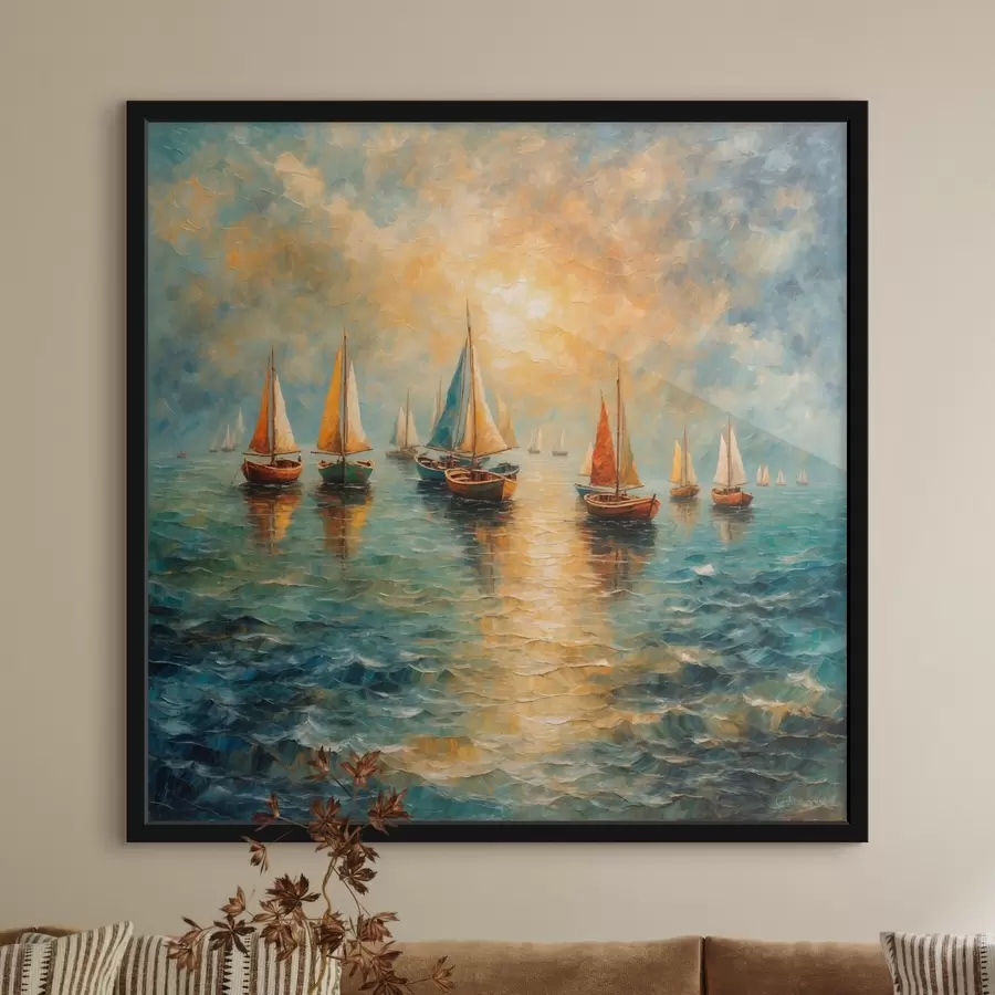 murales de pared Barcos navegando hacia el atardecer f42251