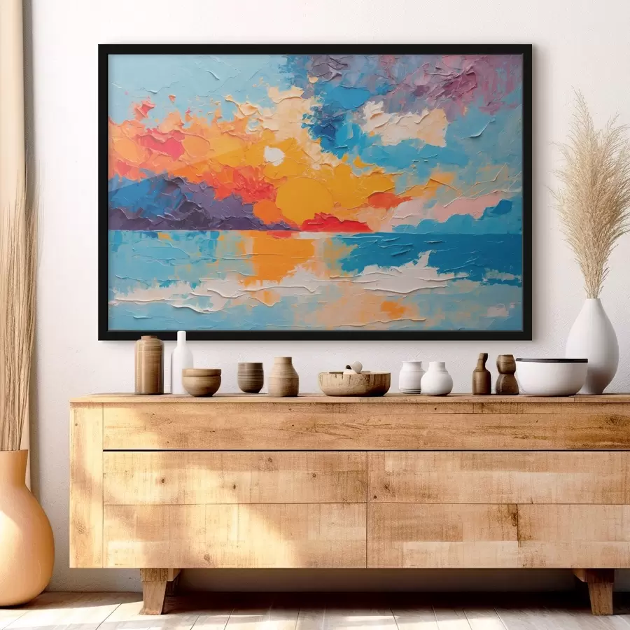 murales de pared Vista del mar y el sol al óleo f42258