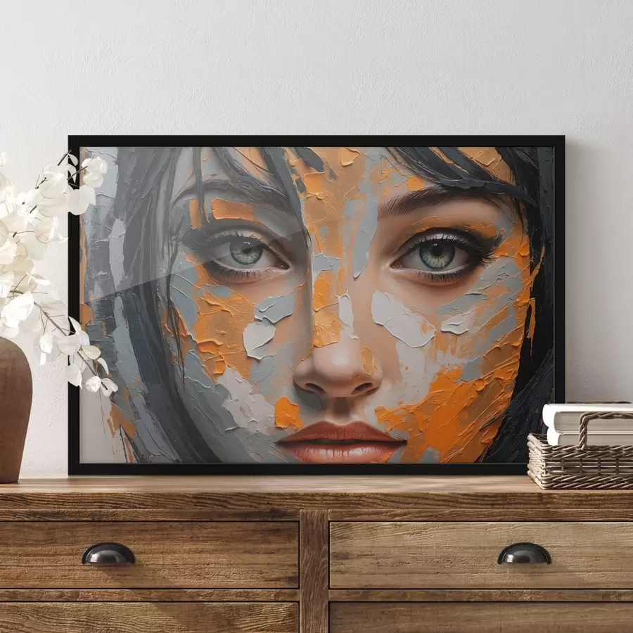 murales de pared Cara de niña con pintura blanca y amarilla f42259