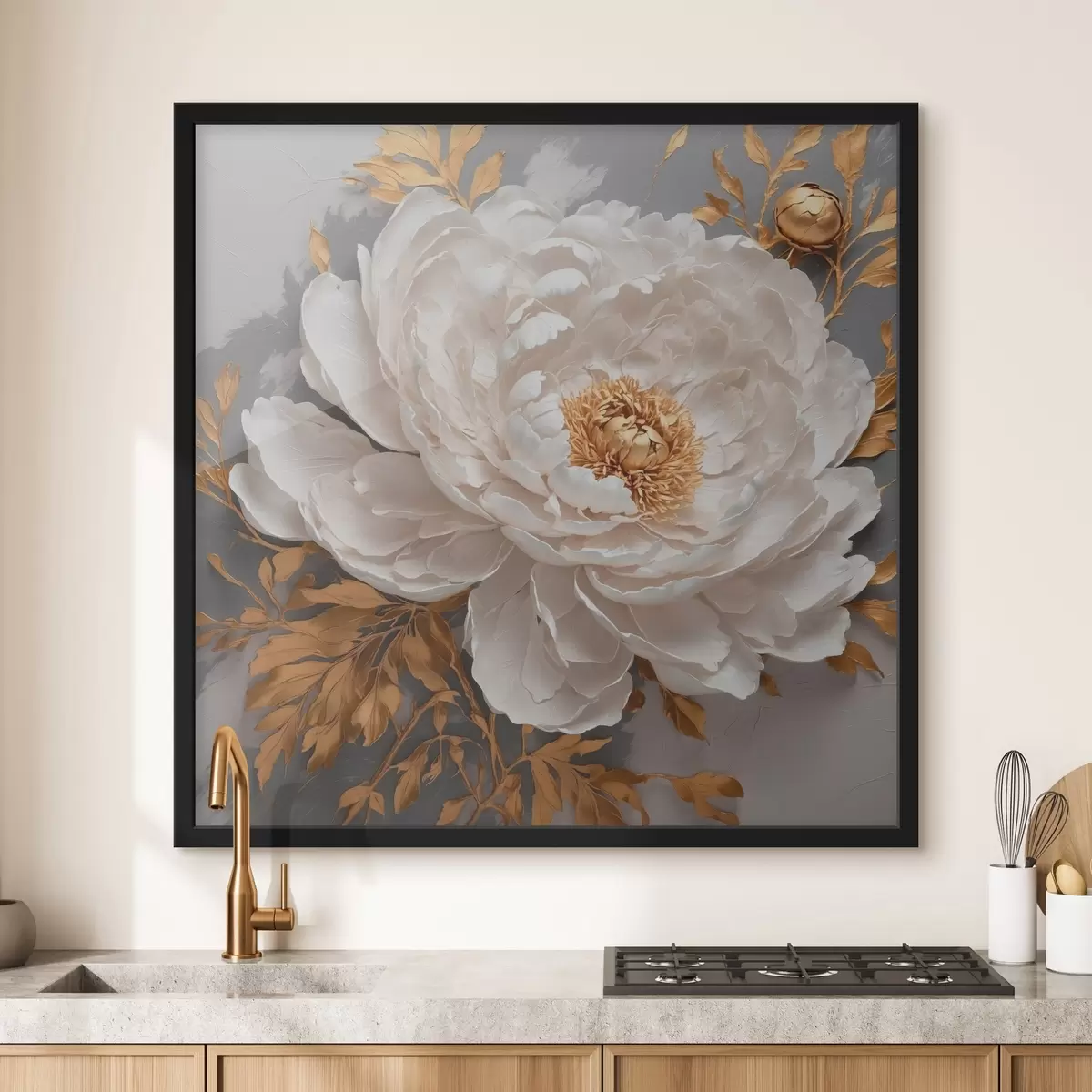 Poster Peonía blanca sobre fondo gris f42260