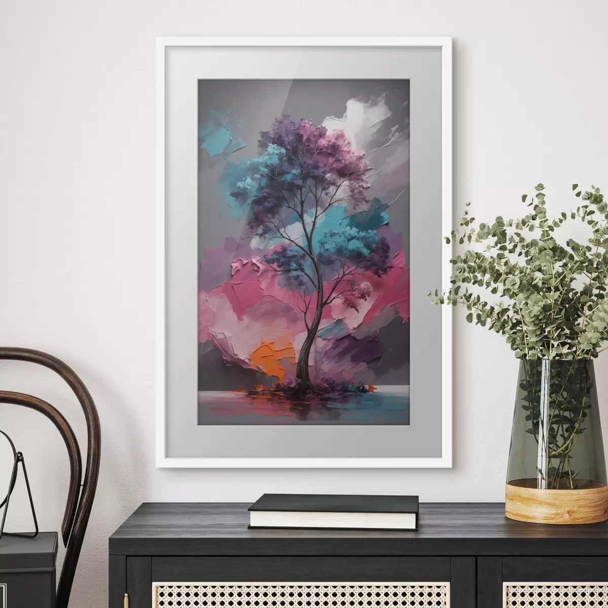 Poster Árbol sobre fondo gris rosado f42262