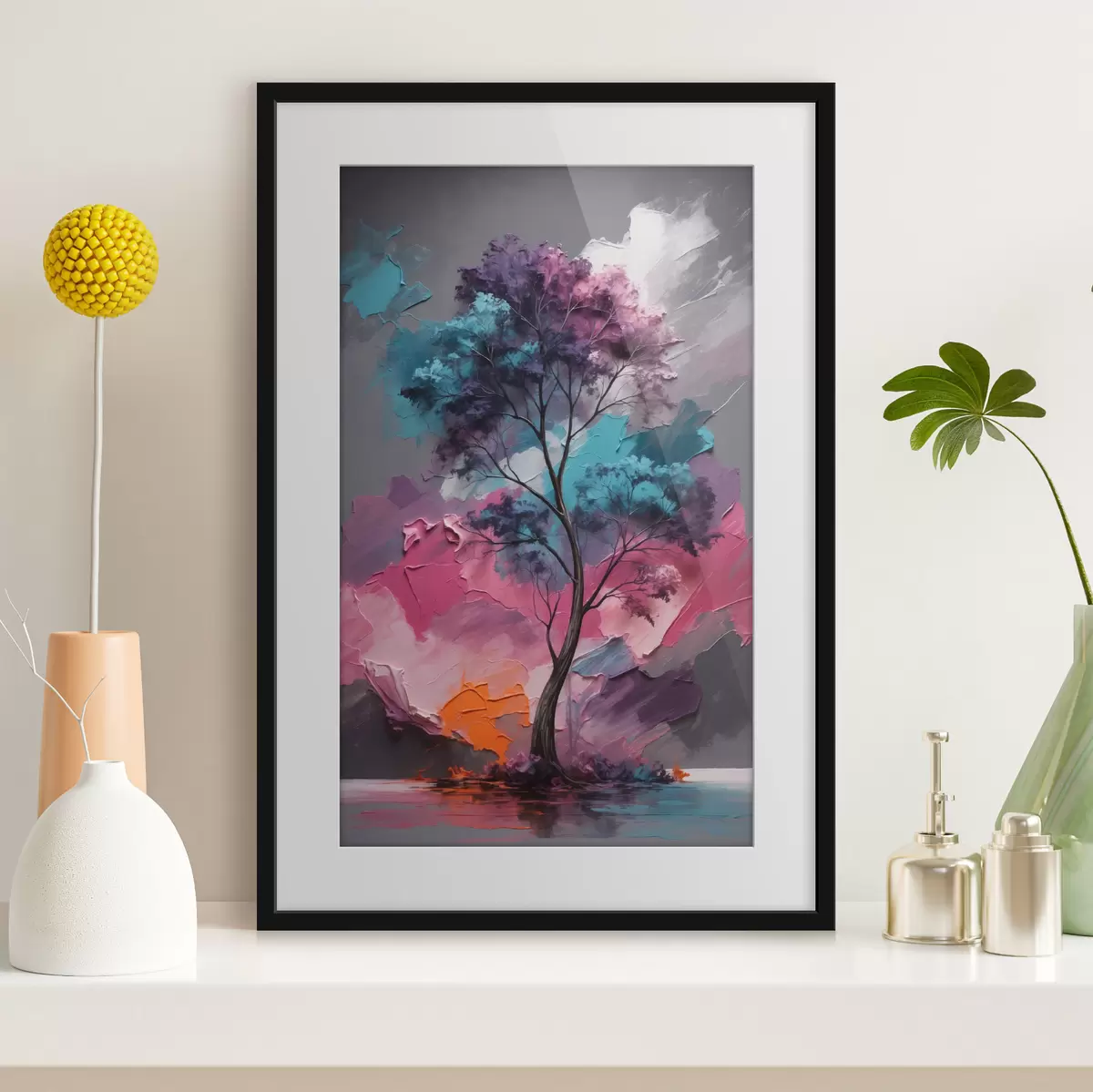 Poster Árbol sobre fondo gris rosado f42262