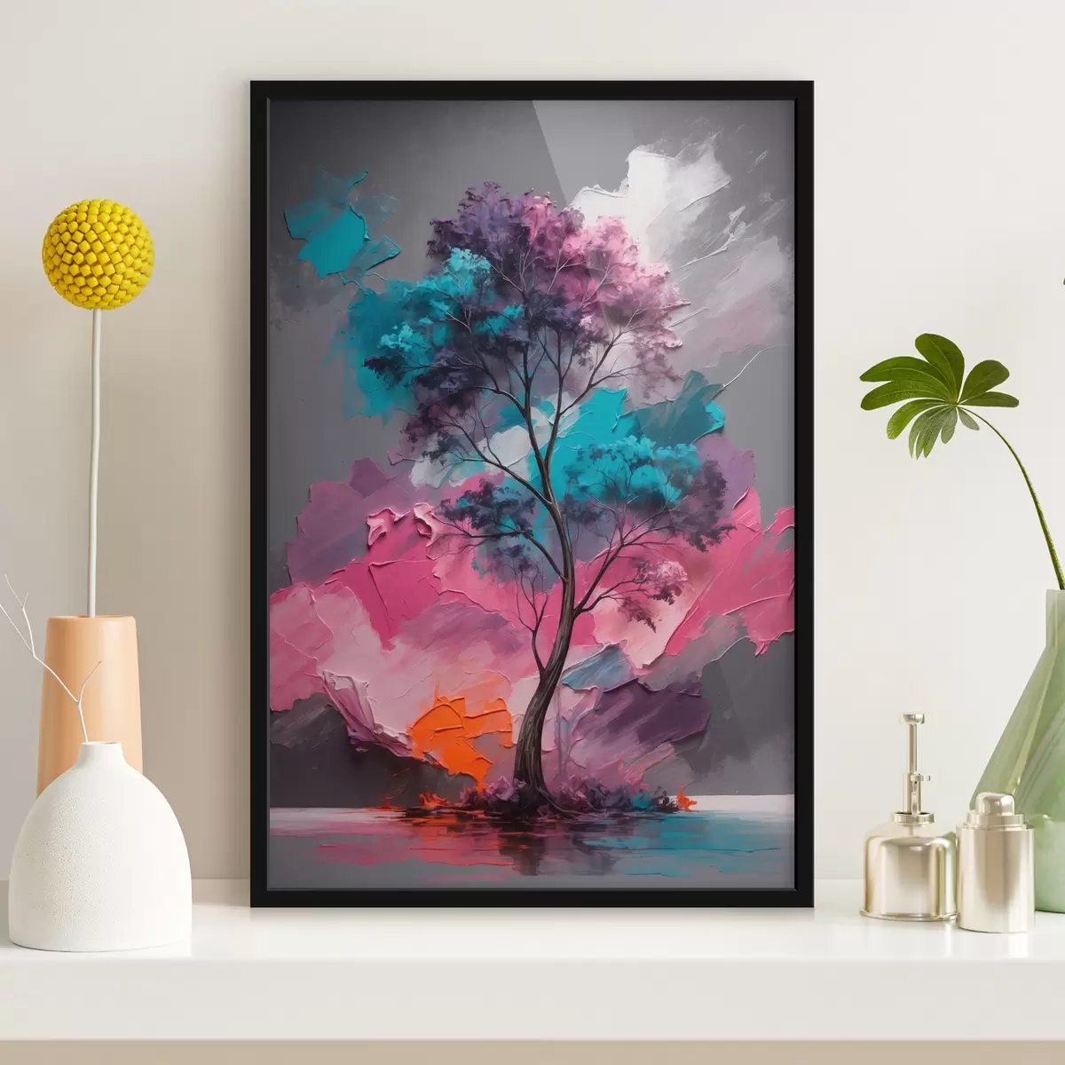 Poster Árbol sobre fondo gris rosado f42262