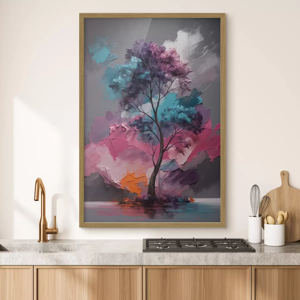 Poster Árbol sobre fondo gris rosado f42262