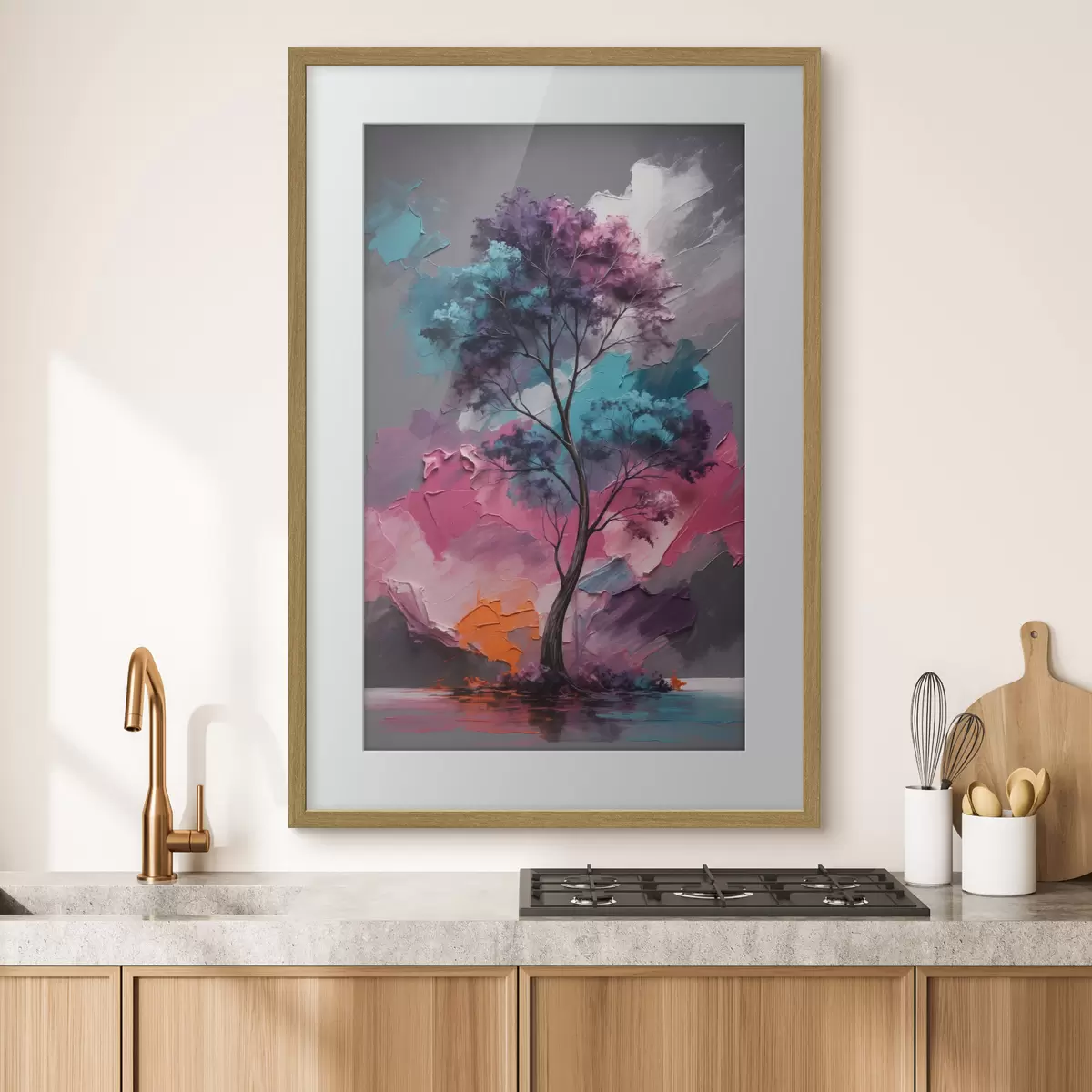 Poster Árbol sobre fondo gris rosado f42262