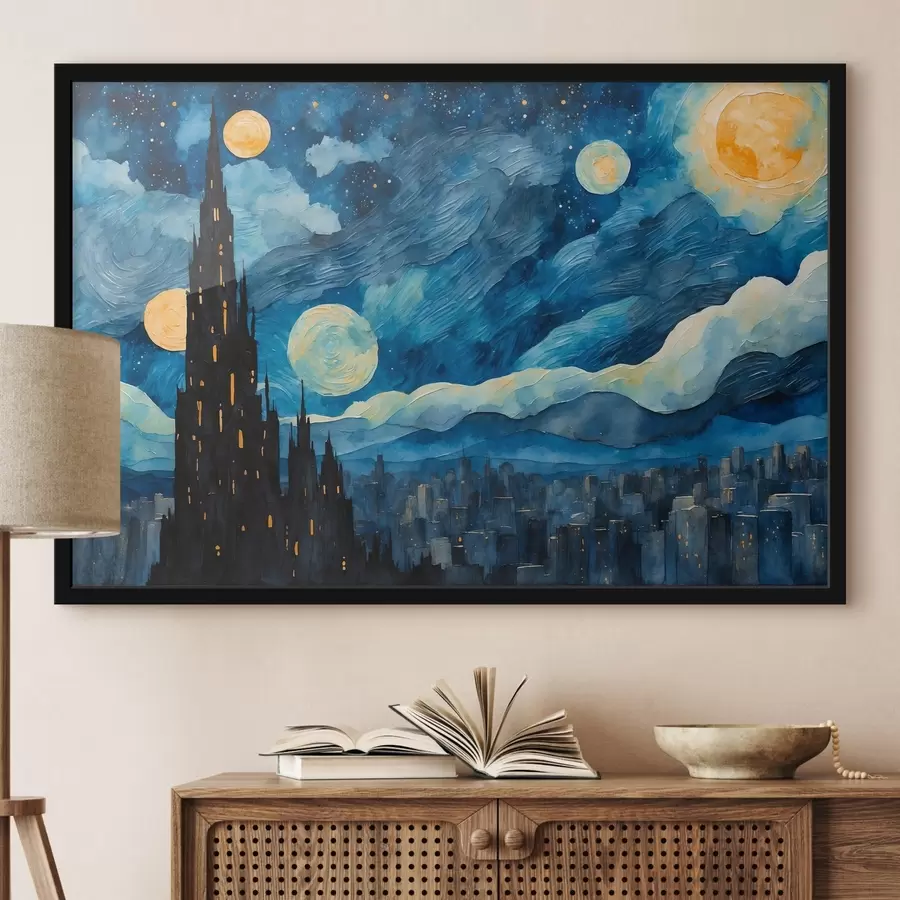 murales de pared Ciudad nocturna al óleo f42268