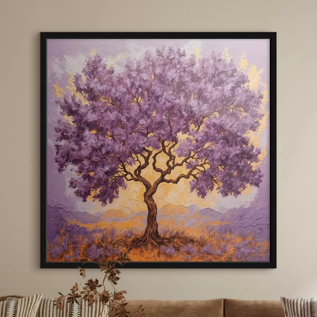 Poster Árbol morado sobre fondo amarillo-folotol f42272