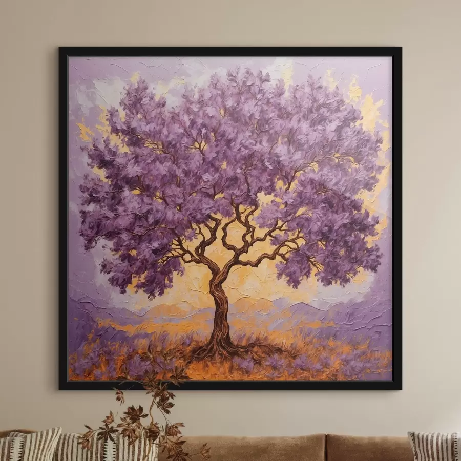 murales de pared Árbol morado sobre fondo amarillo-folotol f42272